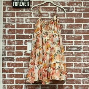 Storia Cream Peach Floral Ruffle Swing Mini Dress